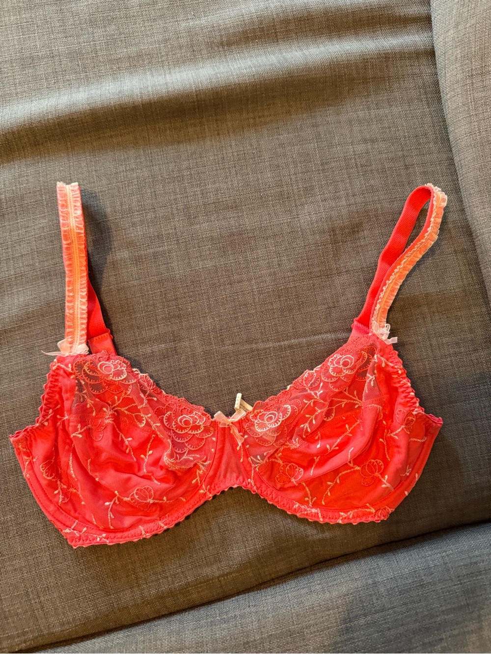 Prima Donna Coral-Red Floral Embroidered Underwire Bra